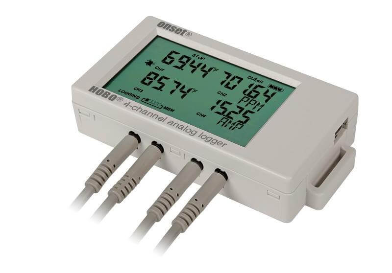 The HOBO UX120-006M Analog Data Logger is a high-performance, LCD display data logger for building performance monitoring applications