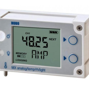 The HOBO MX1104 multi-channel data logger measures and transmits temperature, relative humidity, and light intensity data wirelessly. It also includes an external analog input to attach a variety of additional sensors