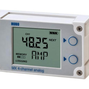 The HOBO MX1105 multi-channel data logger, with four-channel inputs, measures and transmits data wirelessly from a variety of sensors to your mobile device via Bluetooth technology