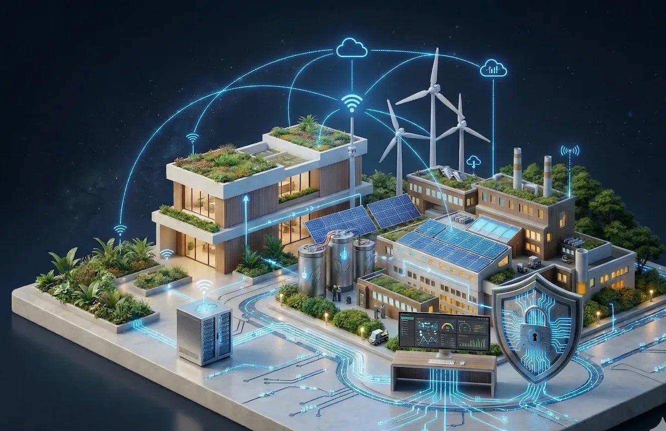 Smart sustainable secure factory illustration